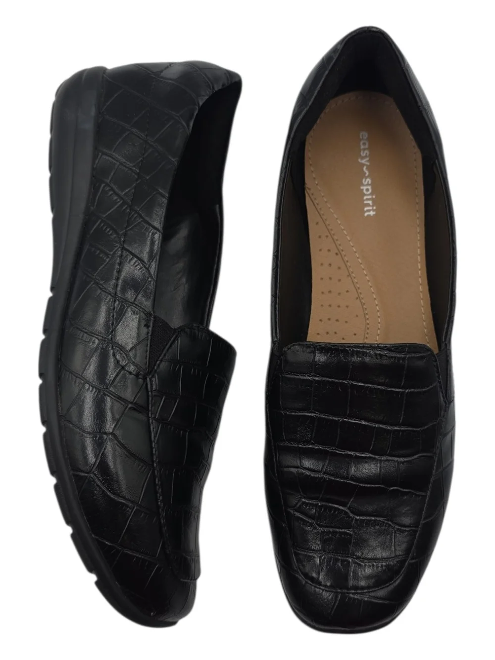 Easy Spirit Women’s Black Croc-Embossed Slip-On  Loafers Size 10M